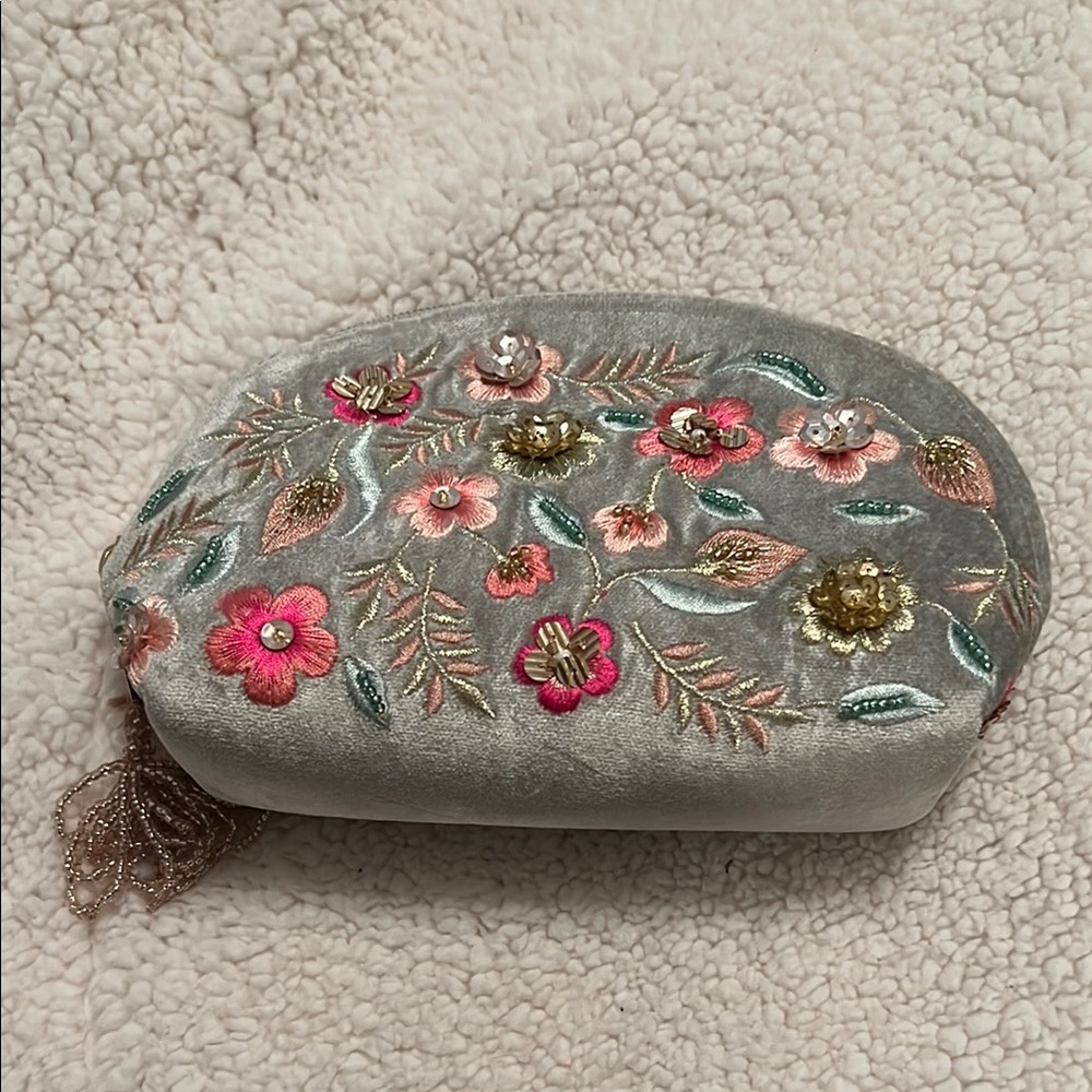 Embroidered Floral Velvet like Clutch